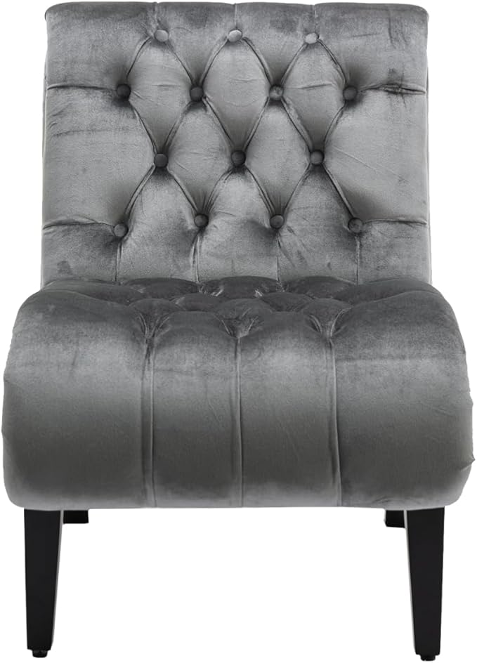 Modern Velvet Armless Accent Chair with Wooden Legs for Living Room Bedroom Office (Silver Velvet)