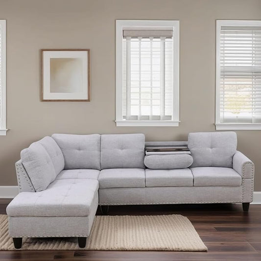 L-Shaped Sectional Sofa Modern Sectional Couches Home Sofas for Living Room with Movable Chaise Modular Living Room Sets Furniture for Apartment Bedroom &amp Office Grey White