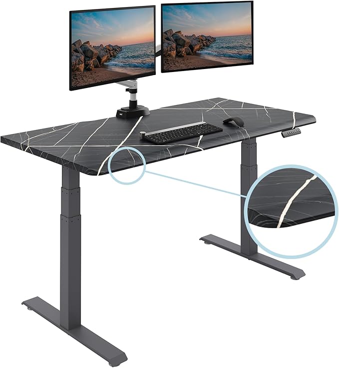 Vari ComfortEdge 60x30 Inch Adjustable Electric Standing Desk – Limited Edition Sit Stand VariDesk with Memory Presets &amp Sloped Front Edge + Tool-Free Assembly (Black Marble/Slate Legs)