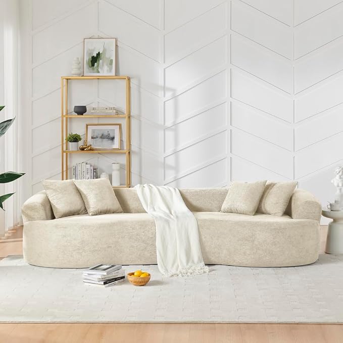 112'' Oversized Curved Modular Sectional Sofa Upholstered Chenille Boneless Couch Comfy Cloud Compression Sofa with Extra Deep &amp Wide Seat for Living Room Apartment Office Beige