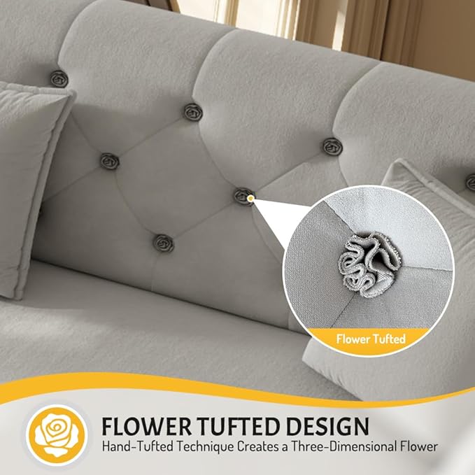 extrasleep 100'' Velvet Pull Out Sofa Bed Oversized King Sleeper Sofa with Handcrafted Floral Tufted Design 3-in-1 Convertible Sleeper Couch Tufted Deep Seat Couch for Living Room Light Grey