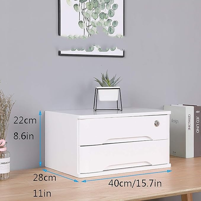 Wooden Desktop File Cabinet Organizer with Drawers for Monitor Stand and Printer Platform
