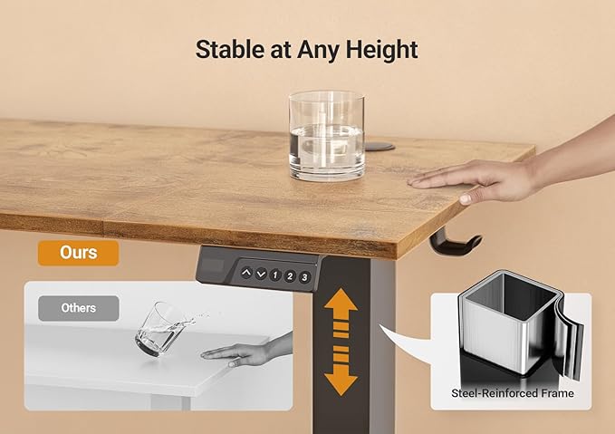 Seang Electric Height Adjustable Standing Desk 48 x 24 Inch Sit-Stand Desk with Stable T-Shaped Frame 3 Memory Buttons &amp Cable Organization for Home Office Workstation Black Frame/Rustic Brown