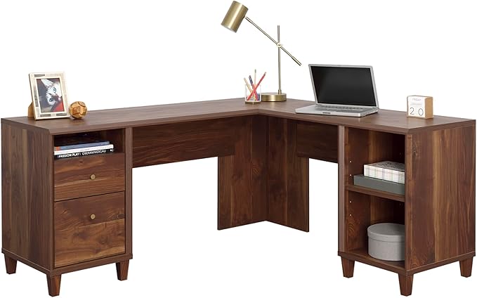 Sauder Willow Place L-Shaped Home Office Desk Grand Walnut Finish
