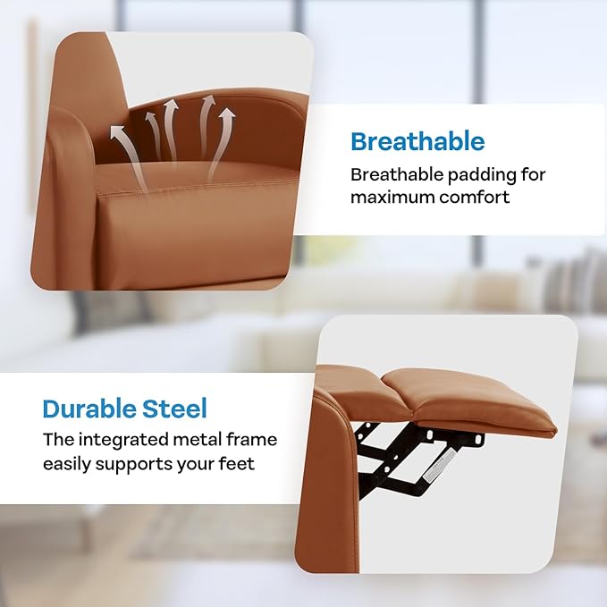 Recliner Chair PU Leather Reclining Sofa Lounge Home Theater Seating with Lumbar Support Overstuffed High-Density Sponge Push Back Recliners Armchair for Living Room Tan