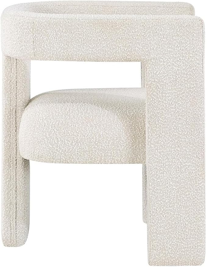 Pemberly Row Modern Fabric Upholstered Accent Side Chair White Bouclé 29.5 H x 26 W x 24.5 D Curved Arms Foam Cushion No Assembly Required Ideal for Living Room or Bedroom