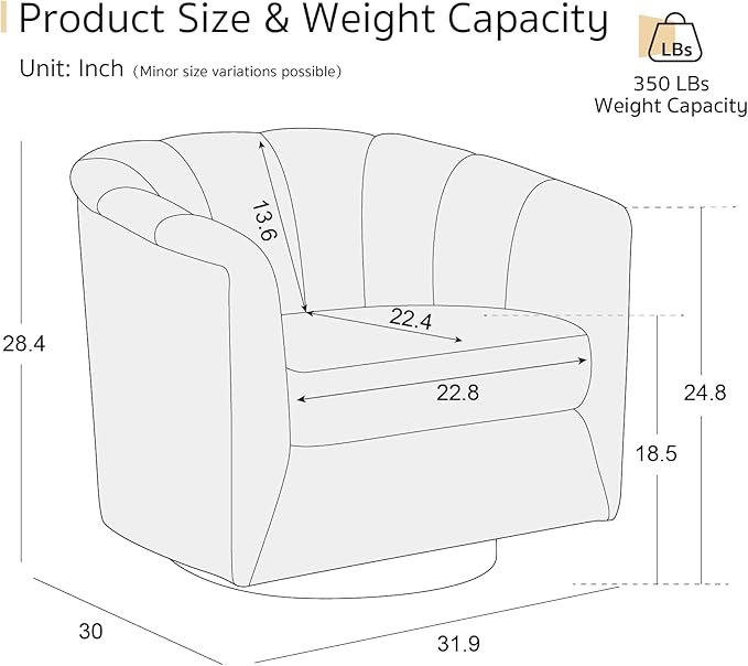 SITJOY Swivel Accent Chair Mid Century Modern Barrel Armchair with Solid Ash Wood Base Upholstered Chair for Living Room Bedroom Velvet Fabric in Burnt Orange