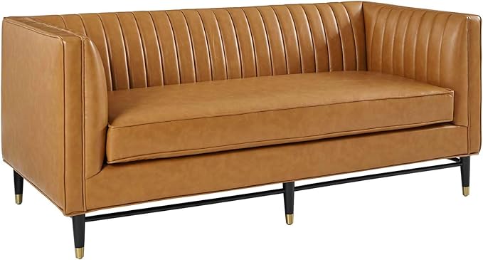 Modway Devote Channel Tufted Vegan Leather Loveseat in Tan