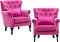chairus Mid-Century Modern Accent Chairs Set of 2 Comfy Tufted Single Sofa Chair Wingback Armchair with Pillow for Club Living Room Bedroom - Velvet Rose