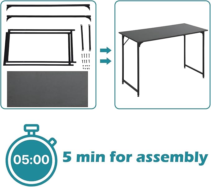 Dkelincs 40 Inch Small Computer Desk Home Office Desk Writing Desk Modern Simple Style Study Work Table with Metal Frame Easy Assembly Adjustable Feet Water-Resistant Scratchproof Surface Black