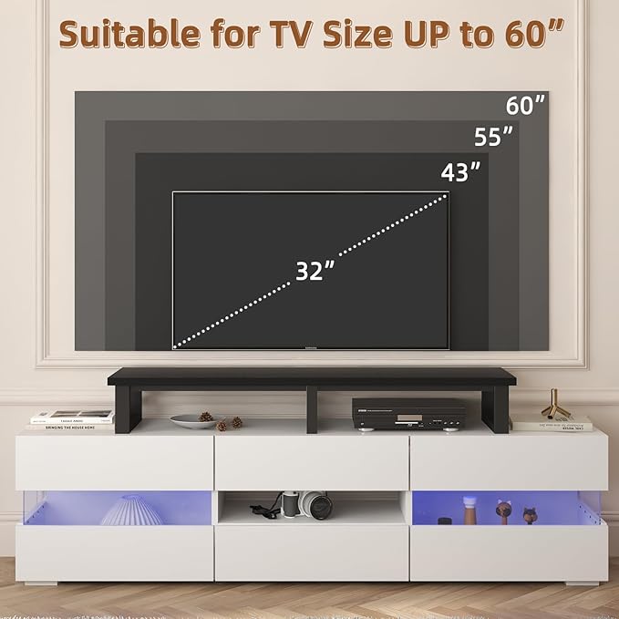 YAOHUOO 45 Large TV Riser for 32-60 inch TV TV Riser Stand Shelf with Steel Legs Tabletop TV Stand Riser for Home OfficeBlack