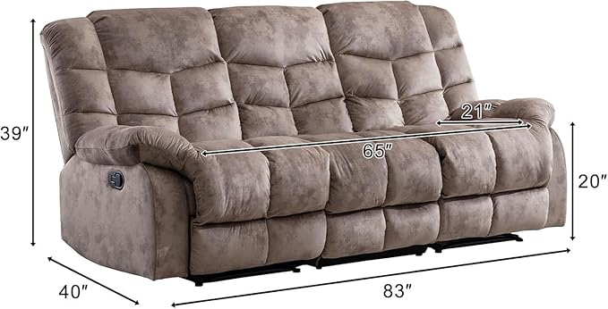 EBELLO Reclining Couch for Living Room Extra Wide Modern Overstuffed 3 Seat Recliner Manual Sofa Breathable Fabric and Padded Cushion Light Brown