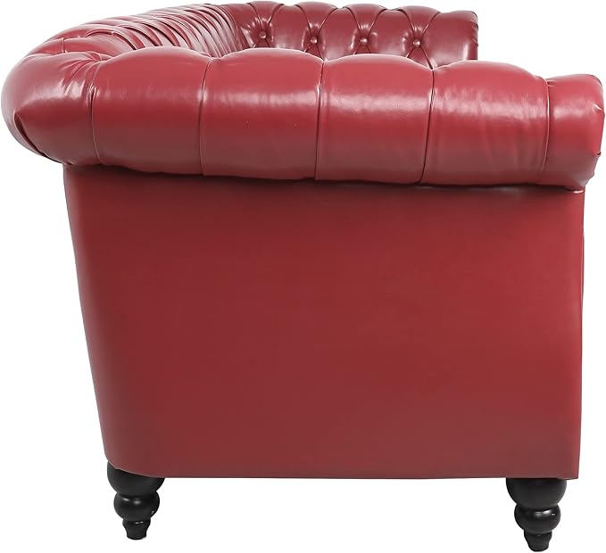 LEVNARY Chesterfield Sofa Classic Tufted Upholstered Leather Couch Modern 3 Seater Couch Furniture with Tufted Back for Living Room Office (Wine Red)