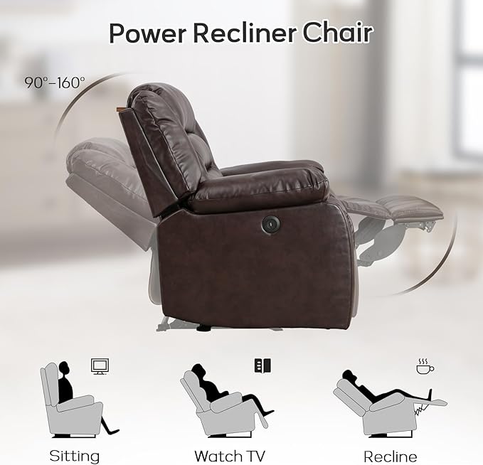 EBELLO Faux Leather Power Loveseat Recliner Electric Reclining Sofa Chair Overstuffed Comfortable Armrest Couch Set for Living Room Bedroom Furniture Meeting Room Brown(Loveseat)