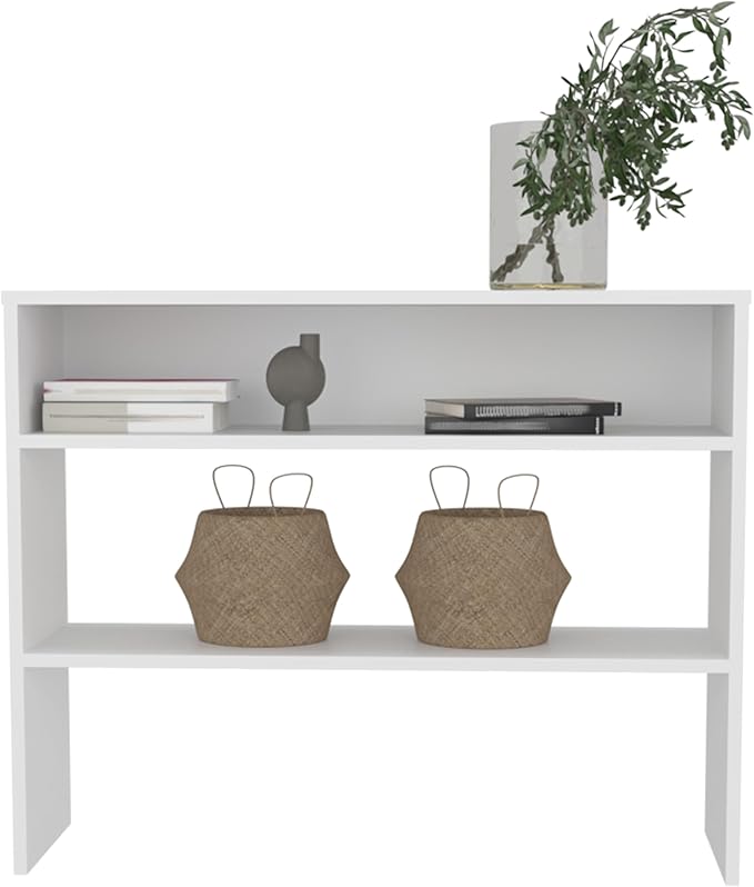 Modern White Desk with 2 Shelves 31.5 H Compact Study Organizer for Home Office
