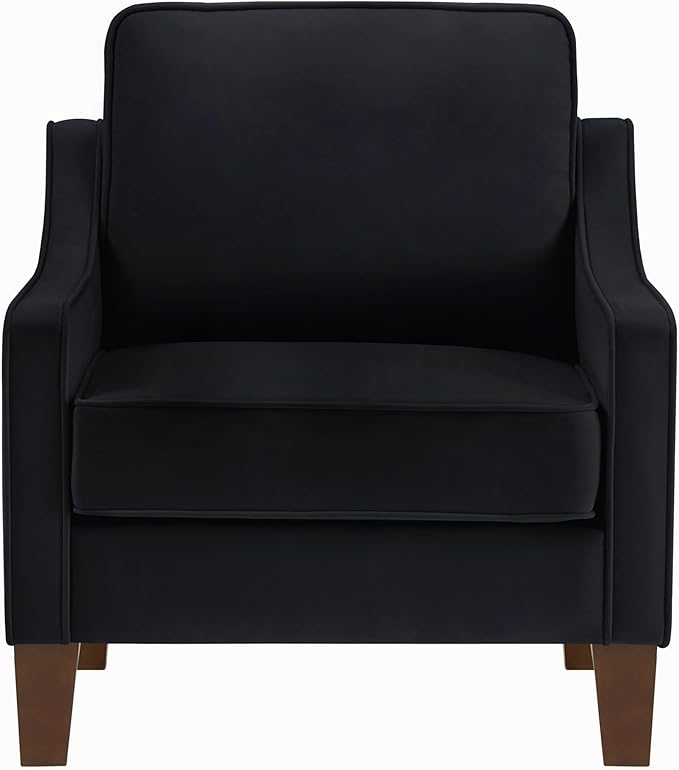 Upholstered Velvet Modern Accent Chair Comfy Armchair Couch for BedroomIndoor Sofa Chair for Living RoomReading Chair for OfficeApartmentStudioBlack