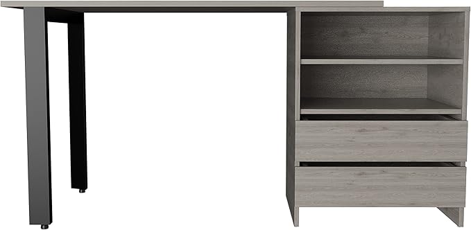 Home Office Desk Modern Writing Desk with File Drawer Two Drawers Two Shelves -Light Gray