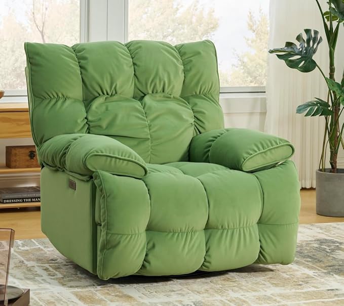 Dozzy Oversized Rocker Recliner ChairOverstuffed Rocking Chair Soft Padded Headrest and Armrest Manual Recliner Extra Large Living Room Chair Up to 350 LBS Power Green