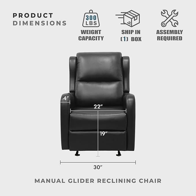 Lexicon Manual Glider Recliner Chair Reclining Sofa Chair Home Theater Seating Manual Glider Recliner for Living Room/Office/Apartment Easy Assembly Black Faux Leather