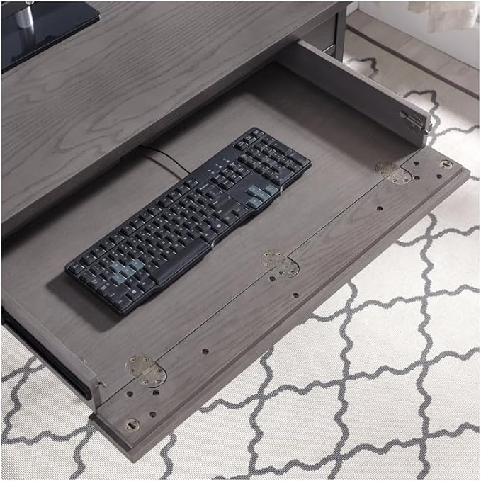 Writing Desk with Keyboard Drawer Computer Desk Home Office Desk - Smoke Gray &amp Black