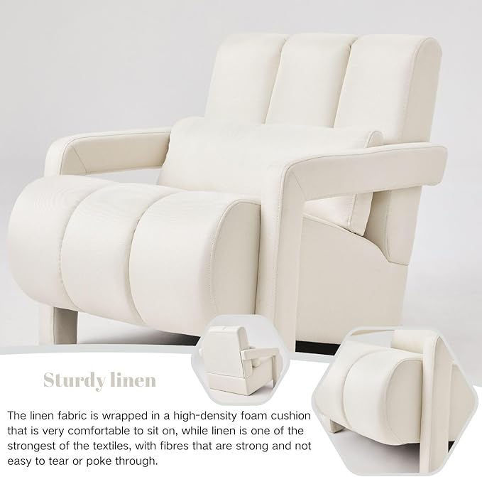 Modern Upholstered Accent Chair with Pillow - Comfortable and Sturdy Linen Fabric for Living Room Bedroom Office and More (Beige)