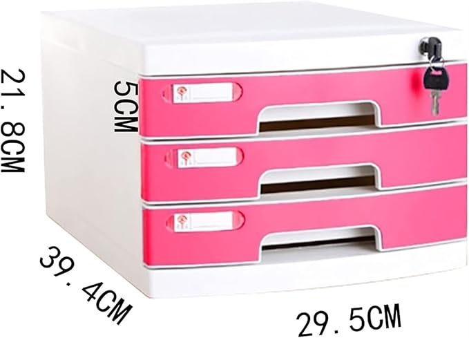 Pink Cabinets with Key- 3/5/7 Drawers Cabinet with Lock Plastic Drawer for Documents Mobile Filing Cabinet (Color : Pink Size : 3)