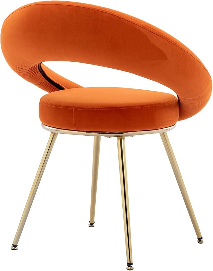 Orange Velvet Modern AccentConversation Lounge Chair with Gold Plated Legs Unique AppearanceSuitable for Office Lounge Living RoomSet of 2