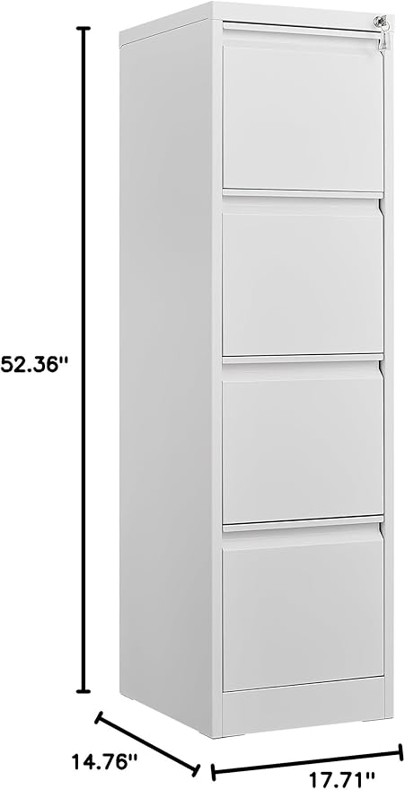 4 Drawer Small File Cabinet with Lock Metal Vertical Storage Organizer Filing Cabinets for Home Office Under Desk Locking Drawers for A4 Legal/Letter SizeAssembly RequiredWhite