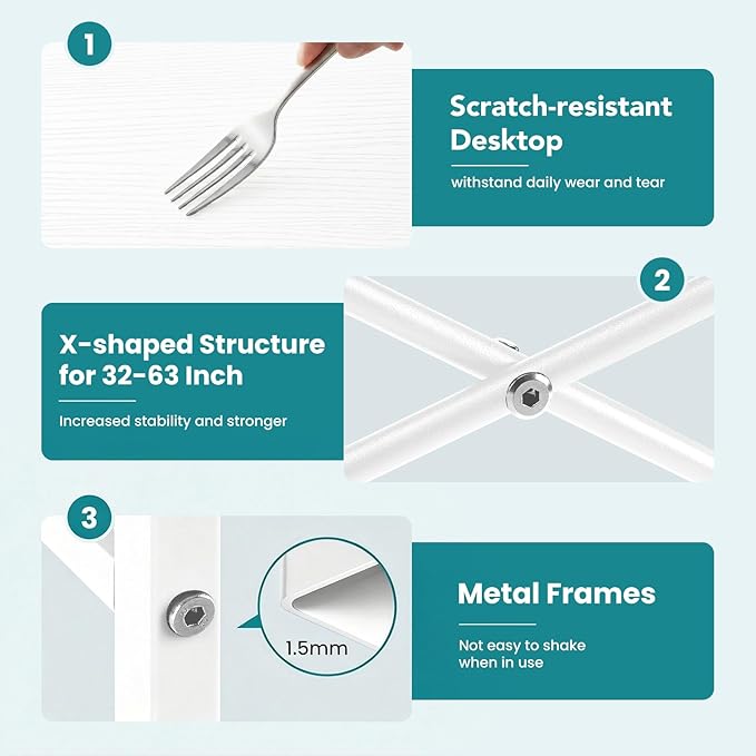 OLIXIS Small Computer Desk for Home Office 32 Inch White Writing Desk for Small Spaces Study Table with X-Shaped Reinforcement Sturdy Bedroom Table with Scratch-Resistant Tabletop &amp Metal Frame