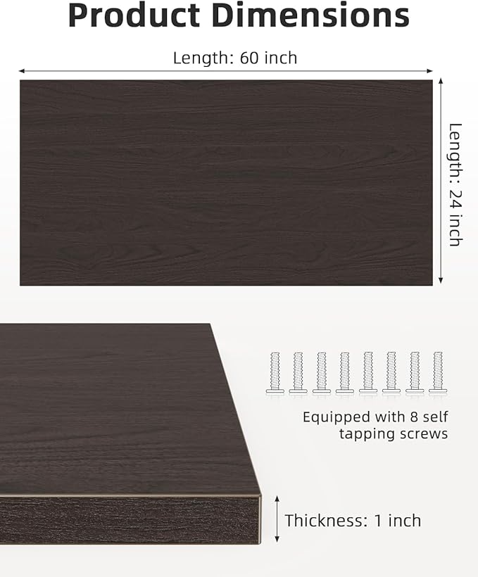 Universal 60 x 24 One-Piece Particle Board Table Top 1 Thick Desktop for Stand Up Height Adjustable Desk Frames Home Office Tabletop Countertop DIY Black Walnut