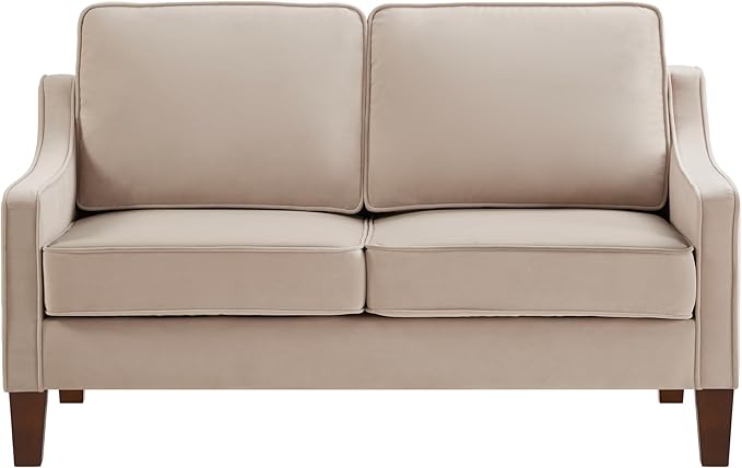Modern Velvet Loveseat Sofa Couch Upholstered Love Seat Couches with Wooden Legs Comfy 2 Seat Small Couch for Living Room Bedroom Small Spaces Taupe