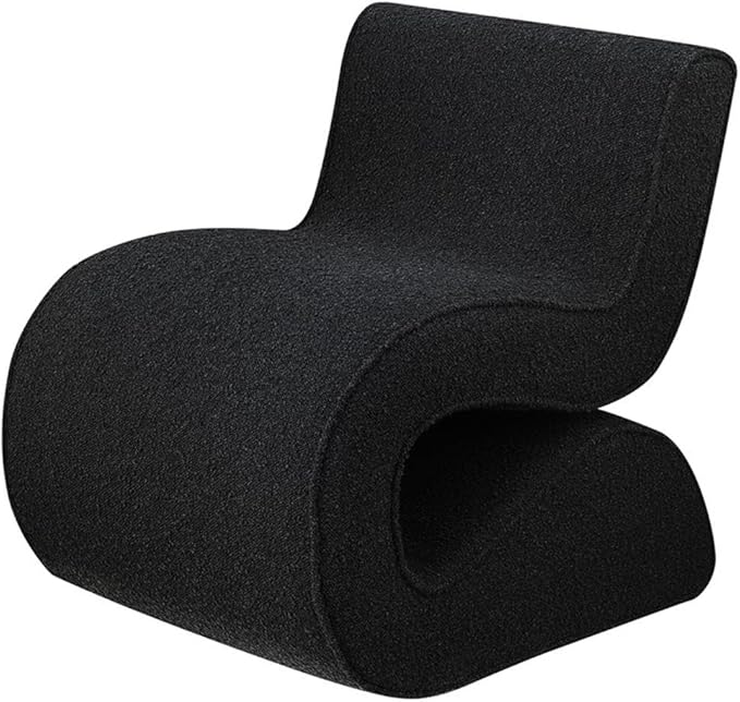Pemberly Row Fabric Upholstered Armless Accent Chair Charcoal Bouclé Curved Design 29.5 H x 22.75 W x 29.75 D Modern Style Cozy Living Room or Bedroom Seating