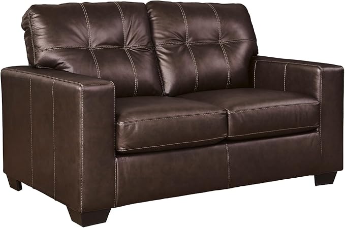 Signature Design by Ashley Santorine Transitional Tufted Leather Match Loveseat Dark Brown