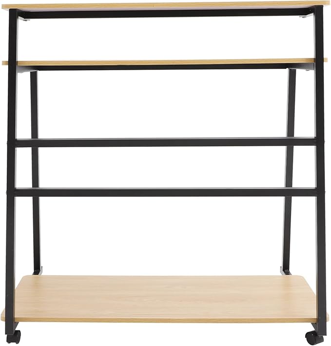 3 Tier Home Office Desk Adjustable Rolling Computer Desk with Wheels &amp Foot Pads for Home Office Study Apartment Dorms 31.5 Desktop (Black Frame &amp Log Color Board)
