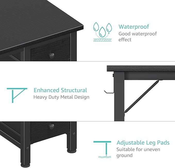 Lufeiya Small Gaming Desk with 4 Drawers 40 Inch Kids Girls Teen Cute Study Desk for Bedroom Reversible Work Computer Writing Table Desks for Small Space Home Office Black