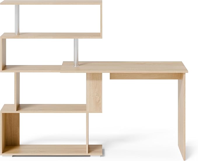 L Shaped Computer Desk Corner Desk 360 Degree Rotatable Space Saving Table with Spacious Storage for Home Office Workstation Study 157 x 45 x 130.5 cm Oak