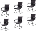 CIMOTA Waiting Room Chairs Leather Office Guest Chair Mid Back Reception Chairs with Sled Base for Meeting/Patient/Conference Room Retro Black Set of 6