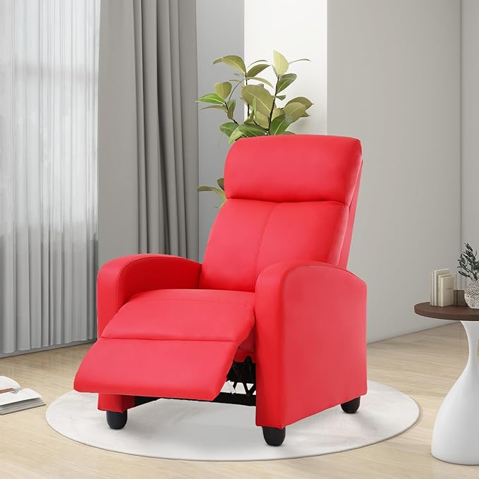 Recliner Chair PU Leather Massage Single Sofa Home Theater Seating Breathable Padded Reading Sofa with Footrest for Bedroom Living RoomRed