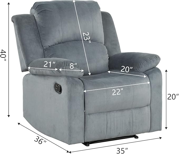 CANMOV Manual Recliner Chair Soft Fabric Overstuffed Recliner Single Sofa Chair for Living Room Heavy Duty and Safety Reclining Mechanism (Blue Grey)