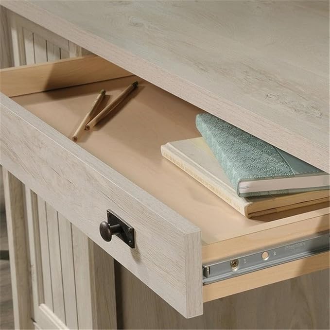 Pemberly Row Cottage Look Home Office Computer Desk with CPU Tower Storage and Filing Drawer in Chalked Chestnut