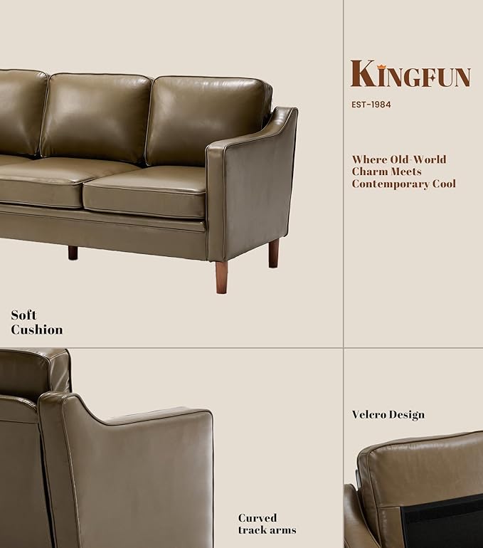 Kingfun Living Room Furniture Sets 3 Seater Couch and Armchair Mid Century Modern Sofa Set Faux Leather Couch with Solid Wood Frame for Living Room &amp Bedroom Olive Green