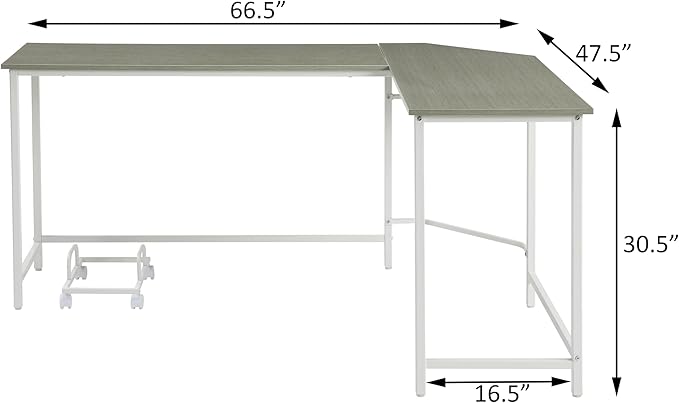 Modern L-Shaped Corner Desk - Grey and White Maximize Space with Computer Holder - Home Office Workstation