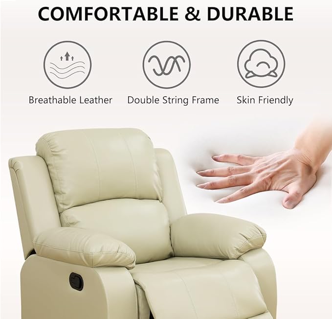 Manual Recliner Loveseat Modern Reclining Loveseat Sofa Living Room Furniture 2 Seater Faux Leather Recliner Sofa with Cup Holders/Storage Console for Living Room/Bedroom/Office/RV Beige