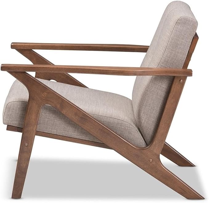 BOWERY HILL Tufted Accent Arm Chair Gray Polyester Upholstery Walnut Brown Rubber Wood Frame Mid-Century Modern Style Removable Cushions 29.53 H x 27.95 W x 33.07 D Living Room Seating