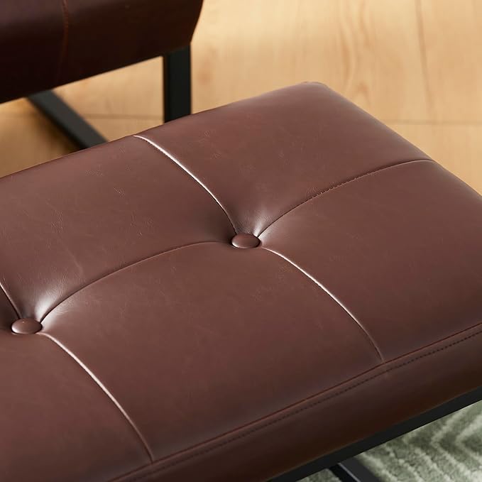 Glitzhome Accent Chairs with Ottoman Mid Century Modern Lounge Armchair with footrest with PU Leather &amp Metal Frame for Living Room Bedroom Apartment Office Brown