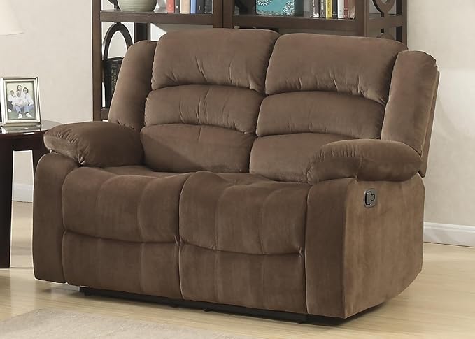 AC Pacific Bill Collection Modern Fabric Upholstered Living Room Reclining Loveseat with Padded Pillow Top Armrests Brown (Bill-Brown-DRL)