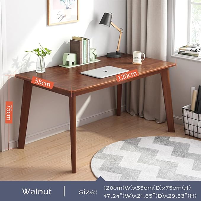IOTXY Simple Wooden Writing Desk - Modern Minimalist Style PC Laptop Computer Workbench with Solid Wood Legs 47 W Home Office Work Table for TV Stand Music Video Live Broadcast Workstation Walnut