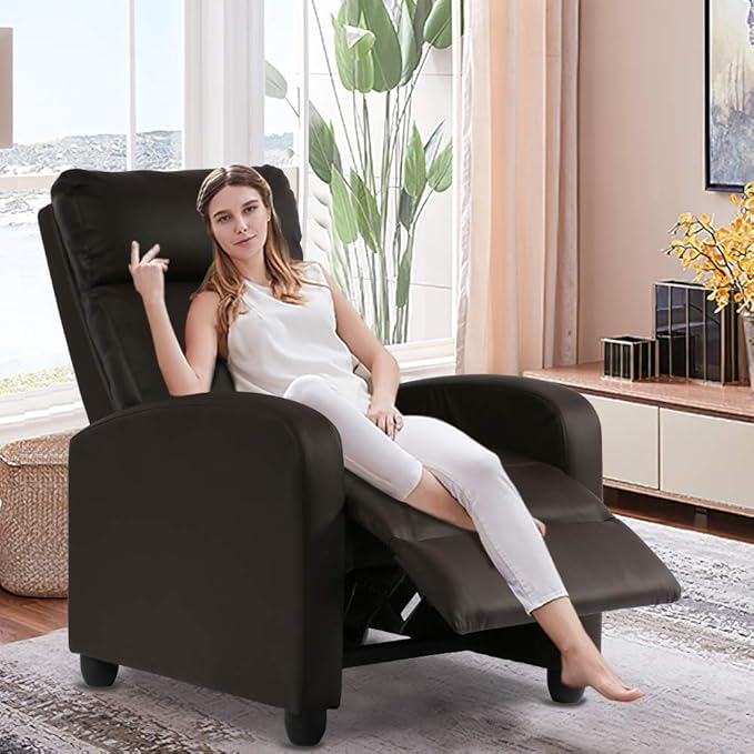 Dkeli Recliner Chair Padded Wide Seat Sofa PU Leather Massage Reclining Chair with Footrest &amp Backrest Wingback Heavy Duty Modern Single Sofa Home Theater Seating Easy Lounge for Living Room Br