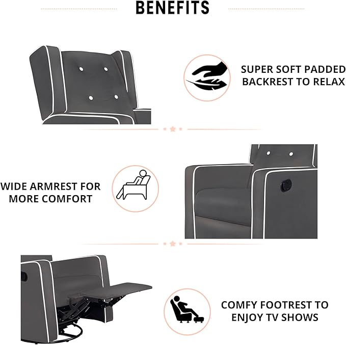 Swivel Rocker Recliner Chair for Adults and Elders Comfortable Living Room Recliner with 360° Swivel Manual Reclining with Adjustable Footrest Ergonomic Back Support