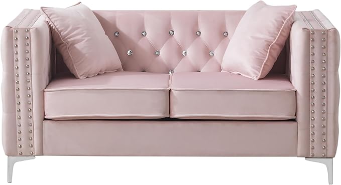 Glory Furniture Paige Velvet Loveseat in Pink